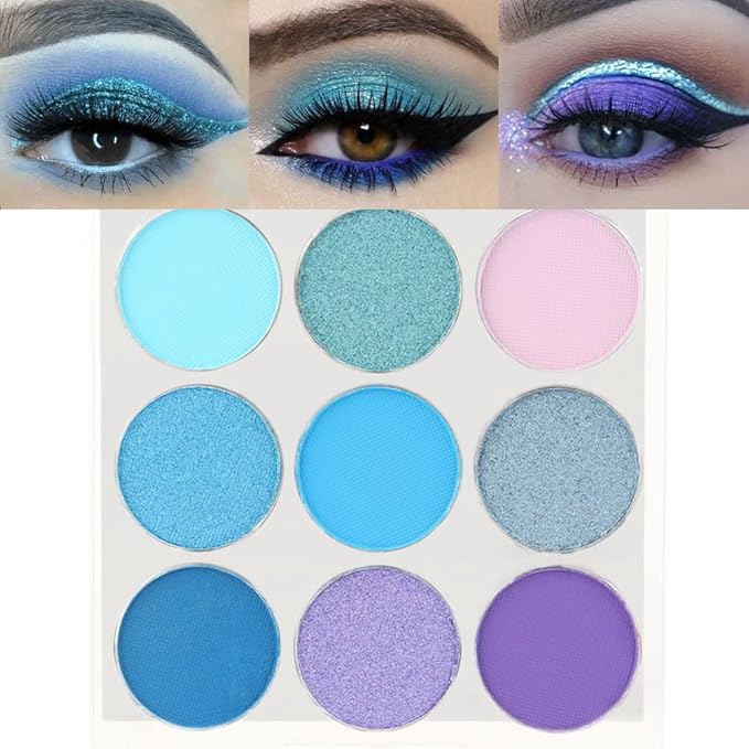 Purple Blue Eyeshadow Palette, Shimmer & Matte Violet Green Powder for Eye Makeup – 9-Color Highly Pigmented Light Dark Blue Pink Shades, Blendable Shiny & Matt