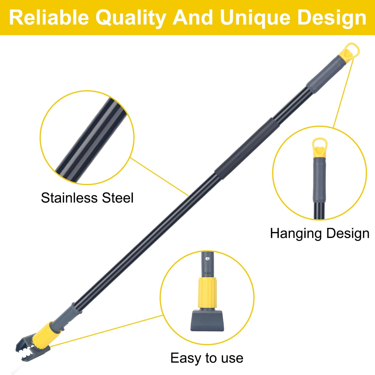 KeFanta Metal Mop Handle Commercial Heavy Duty,58" Industrial Mop Stick with Jaw Clamp,Wet Gripper Mops Head Replacement Holder for Floor Cleaning