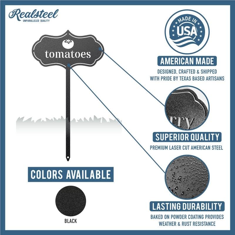 RealSteel - Seed & Plant Markers - Indoor/Outdoor Herb Garden Stakes - Elegant Fruit/Vegetable Seed Labels - Durable Plant Tags for Pots - Classy Design for Farmhouse/Greenhouse (Strawberry)