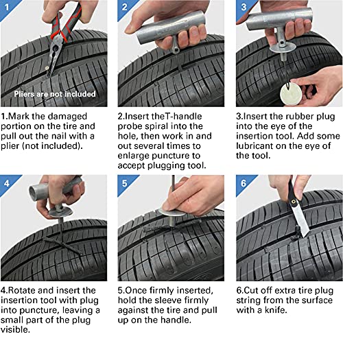 CKAuto Universal Tire Repair Kit, Heavy Duty Car Emergency Tool Kit for Flat Tire Puncture Repair, 36 Pcs Value Pack, Tire...