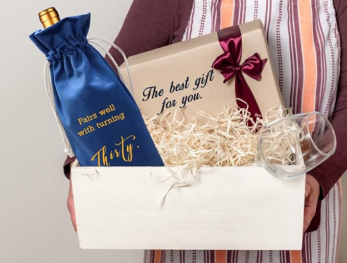LANBAIHE 30th Birthday Gifts for Her,30th Birthday Gift for Women Men, 30 Years Old Birthday Gifts Wine Bag, 30th Birthday Decorations Party Supplies- 1994 Birthday (30th Birthday-Blue)
