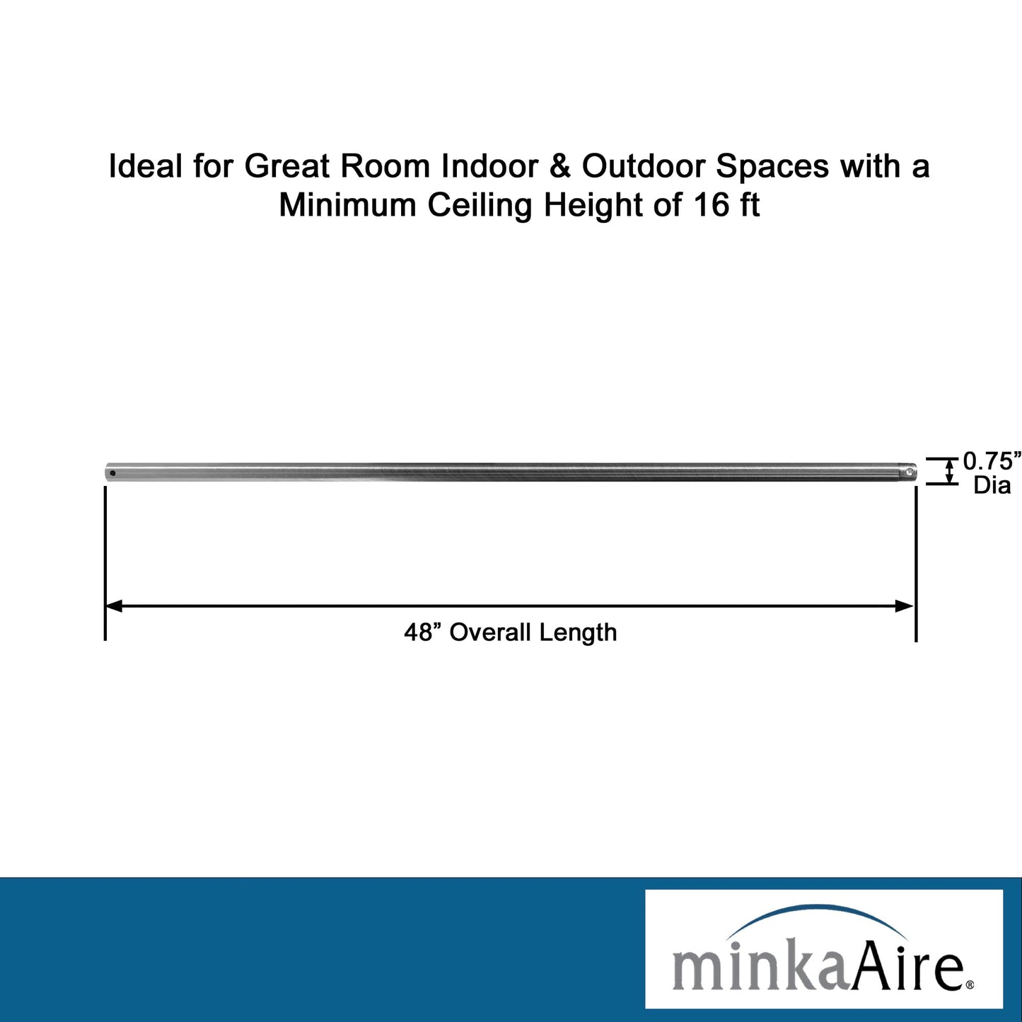 Minka-Aire 48 Inch Ceiling Fan Downrod - Brushed Nickel - Dr548-Bn