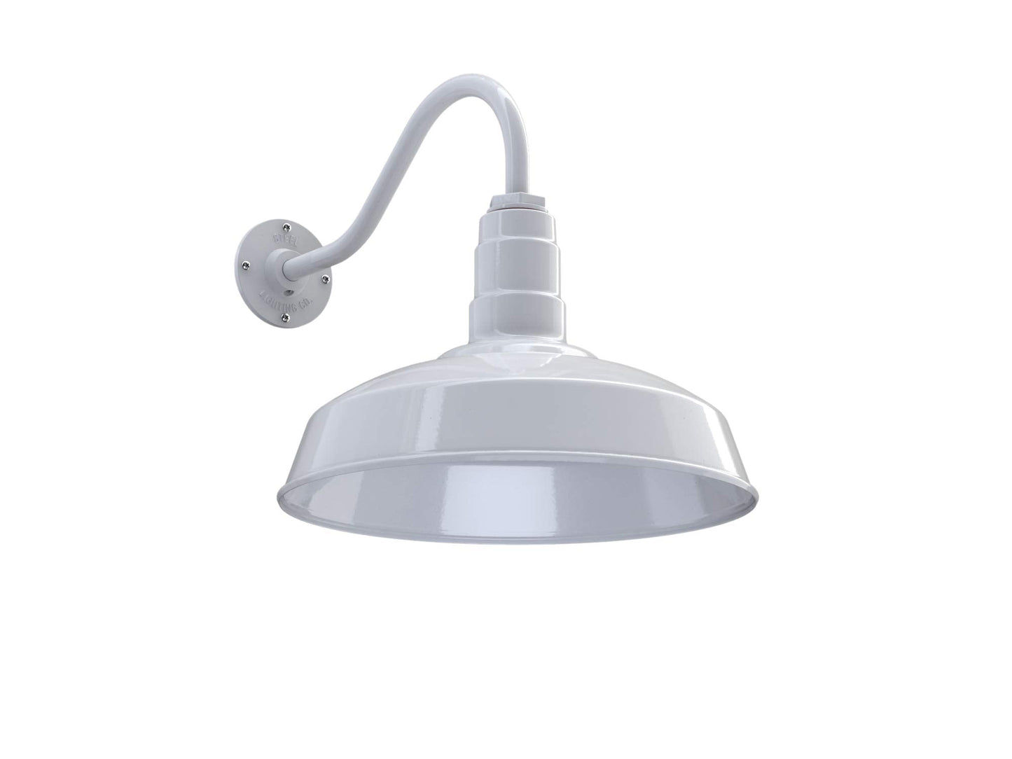 Steel Lighting Co. Gardena Barn Light - Outdoor Wall Mounted, 16 Gooseneck, White Steel Dome, Farmhouse Style, Made In America