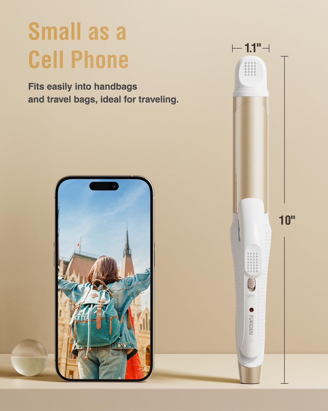 Europe Travel Curling Iron Mini: Dual Voltage Curling Iron for Traveling - Mini Travel Curling Irons 1 Inch with US Plug,Gold 45