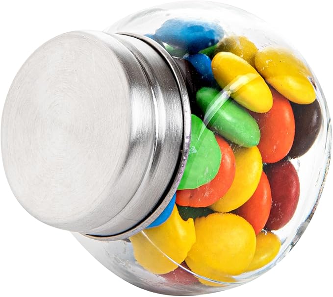 Restaurantware Vetri 2 Ounce Mini Favor Jars, 10 Durable Candy Jars - With Wide Spout, Chrome Lid, Clear Glass Candy Jars, Dishwashable