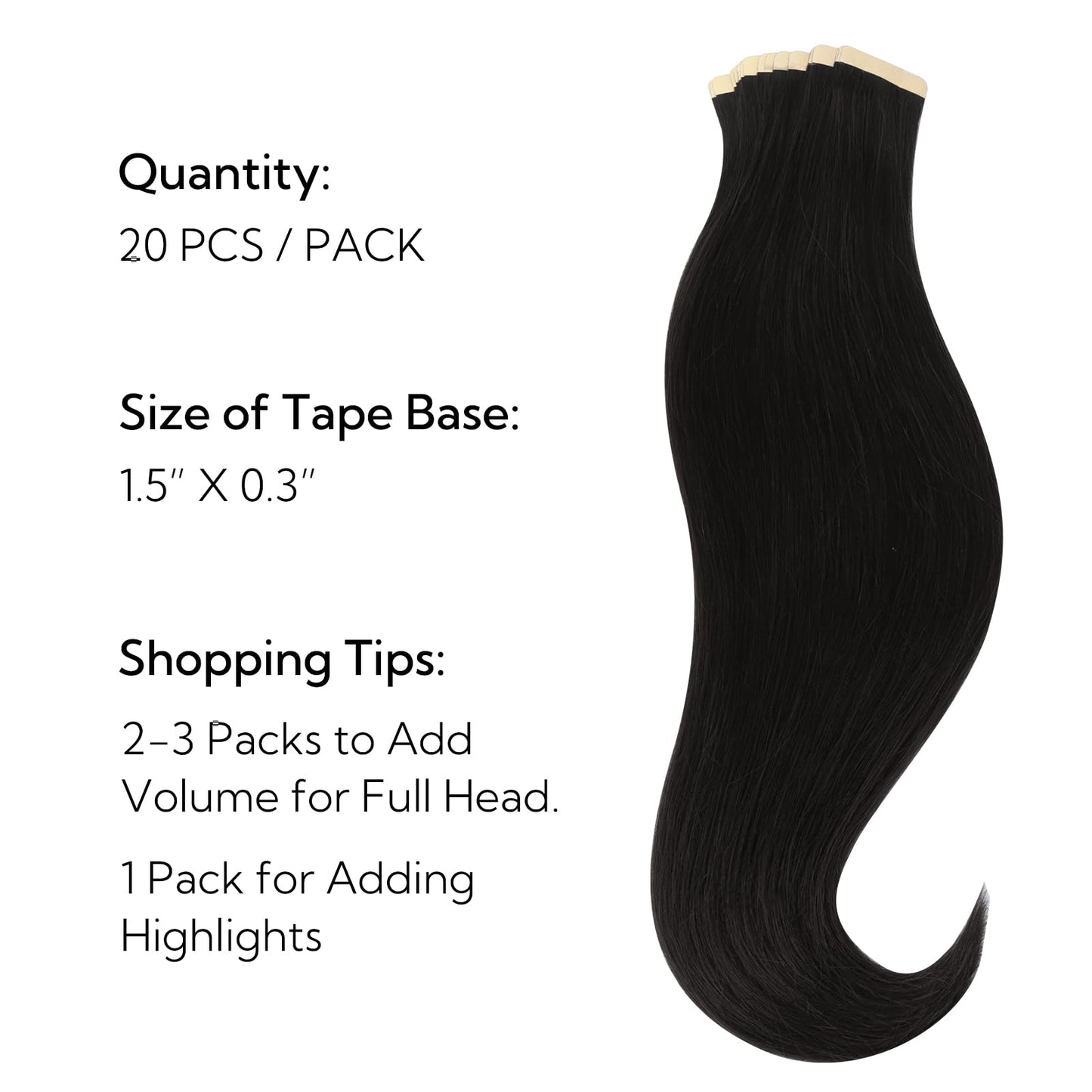 HOTBANANA Tape in Hair Extensions, 18 Inch 20pcs 50g Jet Black Tape in Real Remy Human Hair Extensions Straight