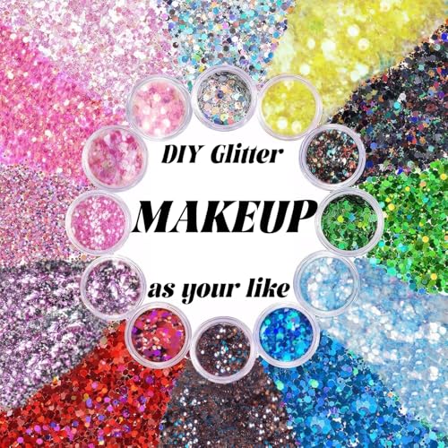 Body Glitter Face Glitter, Hair Glitter for Kids, 12 Shapes Fine Chunky Glitter Gel for Women Girls Makeup Sparkles Party ...