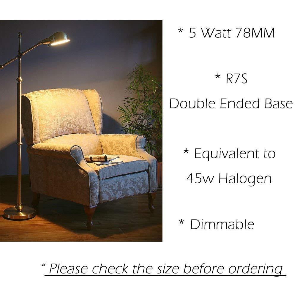 Bonlux Dimmable 78Mm R7S Led Light Bulb - Double Ended J78 T3 R7S Led Floodlight - 5W (45W Halogen Bulb Equivalent) Warm White 3000K For Floor Lamp  Workshop Lighting (2-Pack)