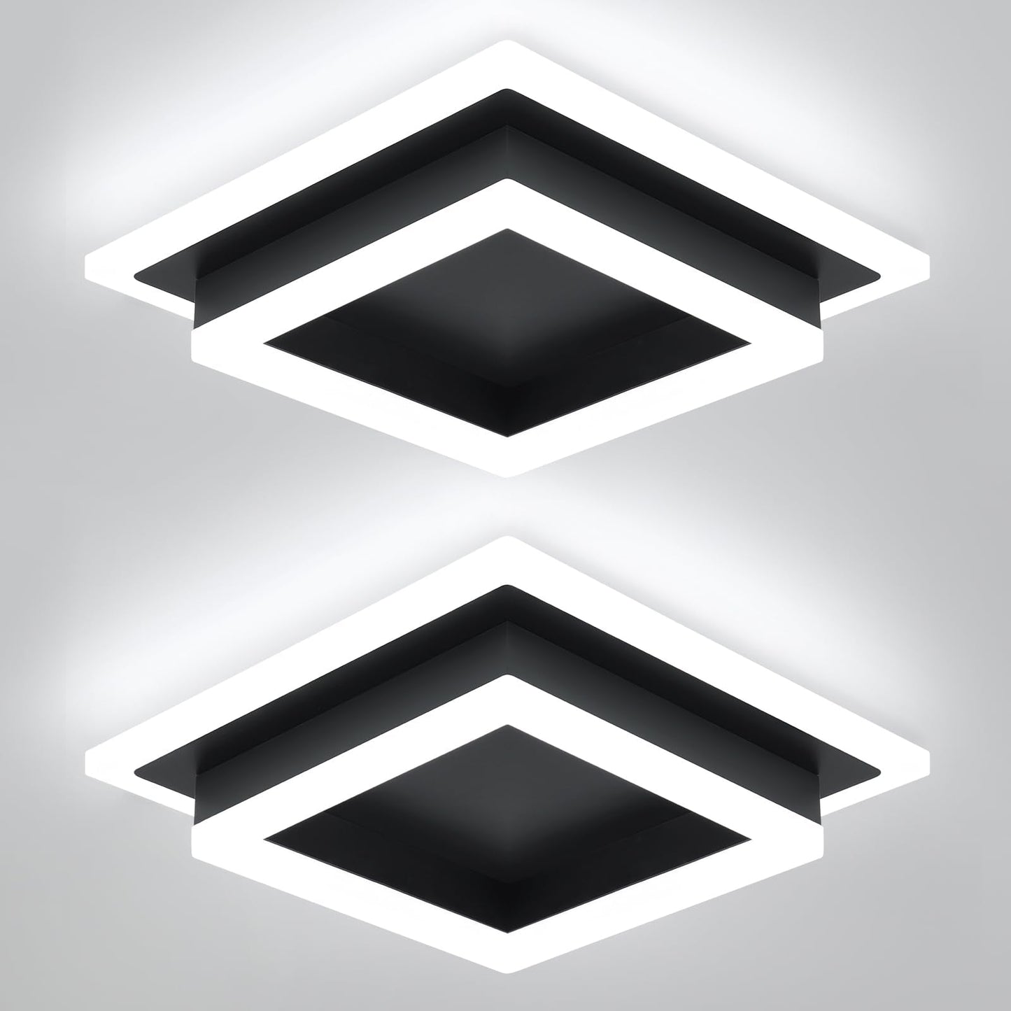 Eidisuny Modern Led Ceiling Light  Hallway Flush Mount Ceiling Light  32W  6000K  Black Square Hallway Lighting Fixtures For Living Room Kitchen Bedroom (Black) 2 Pack