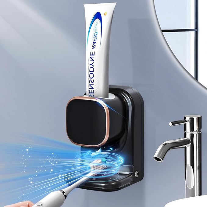 Wekity Automatic Toothpaste Dispenser,Wall Mounted Electric Toothpaste Dispenser for Kids and Adults,Toothpaste Dispenser for Bathroom (Black)