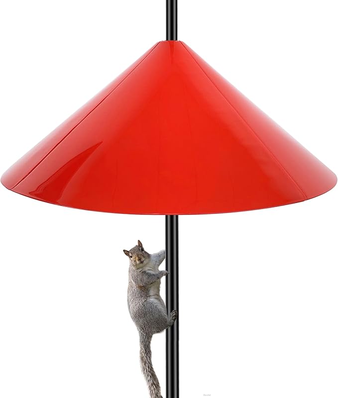 Squirrel Baffle for Bird Feeder Pole, 19-Inch Outdoor Bird Feeder Guard, Squirrel-Proof Birdhouse Baffles, Shepherd's Hook for Outside(Red)