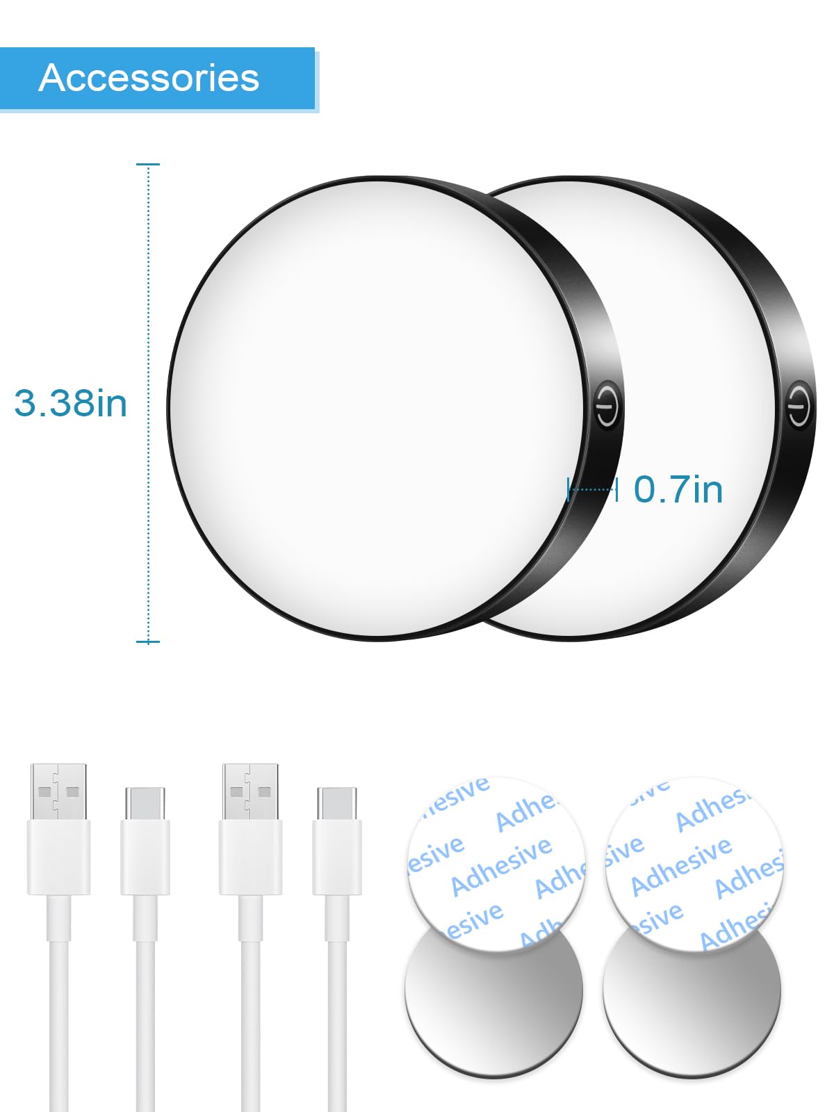 WILLED Tap Light Rechargeable, 3000K Dimmable Touch Light Buit-in 1000mAh Large Battery, Stick on Closet Light, Portable LED Puck Night Lights for Cabinet, Wardrobe, Counter, Kitchen, Bedroom (2 Pack)
