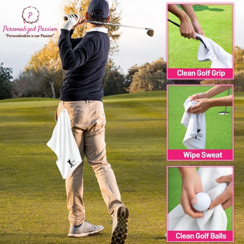 Personalized Passion Golf Towels with Corner Grommet - 16"x26" Customized Velour Cotton Golf Bag Towels with Name - Super Soft and Highly Absorbent - Quickly Remove Dirt and Sweat - Purple