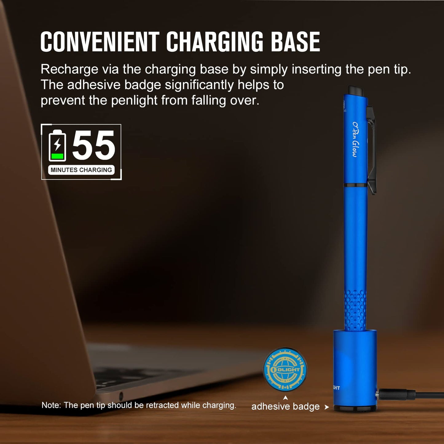 OLIGHT OPen Glow EDC Pen Light, 120 Lumens, Rechargeable, Blue, Model: Open Glow