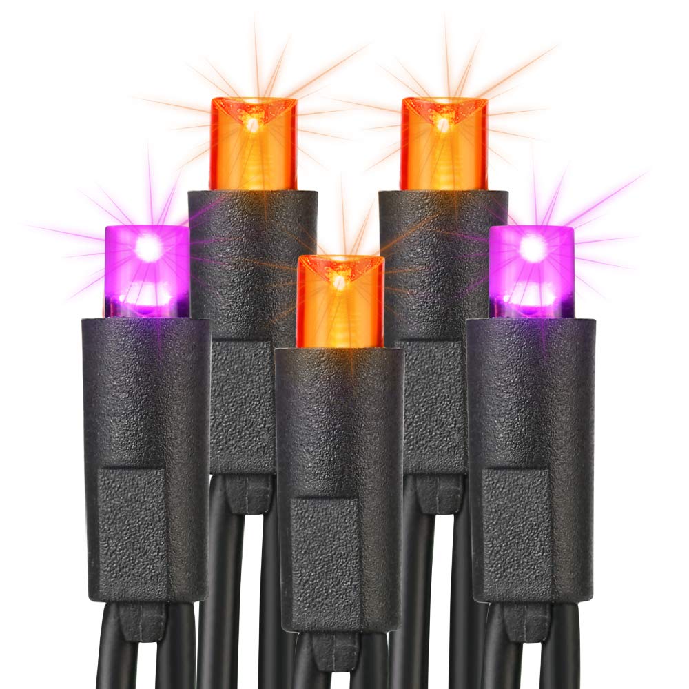 Brizled Halloween Lights, 33ft 100 LED, Purple & Orange, 5mm Wide Angle, UL Certified, Connectable, Black Wire, Model I3-100-4