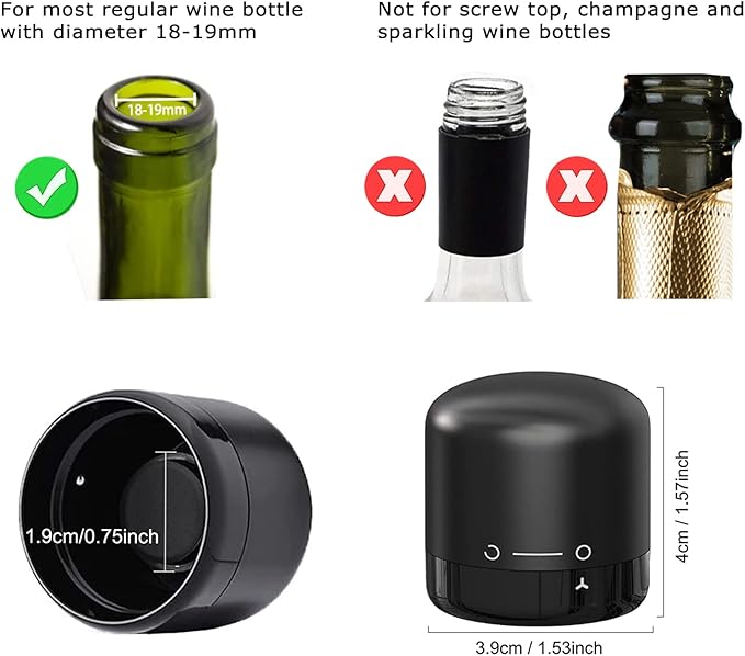 Wine Bottle Stopper With Twist Lock 2Pack,Wine Stopper With Silicone Reusable Wine Sealer, Wine Toppers Stopper Leak Proof And Keeps Wine Fresh For Easy Storage, Black