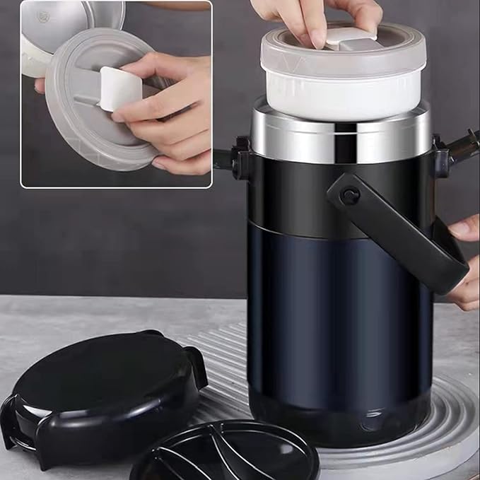 Stackable Stainless Steel 3-Tier Lunch/Snack Box, Vacuum Stainless Steel Leak-Proof Insulated Bottle, Suitable for Carrying Food to Office, Outdoor Picnic(64oz, Noble Brown)