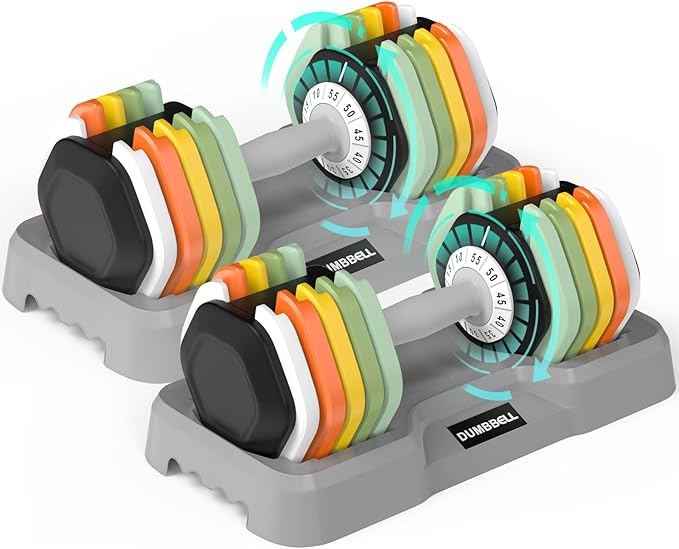 SKOK Adjustable Dumbbells Set, 55LB Adjustable Dumbbell Weight Set for Men and Women with Anti-Slip Fast Adjust Weight by ...