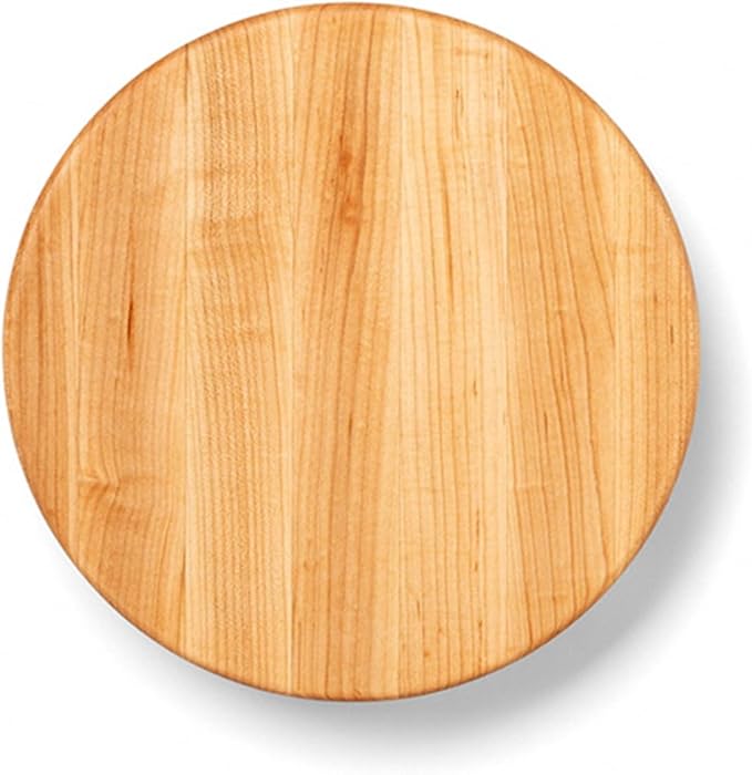 John Boos B Series Round Wooden Maple Cutting Board 12”x12” – 1.5” Thick, 12-lb Non-Reversible Butcher Block with Wood Bun Feet & Edge-Grain