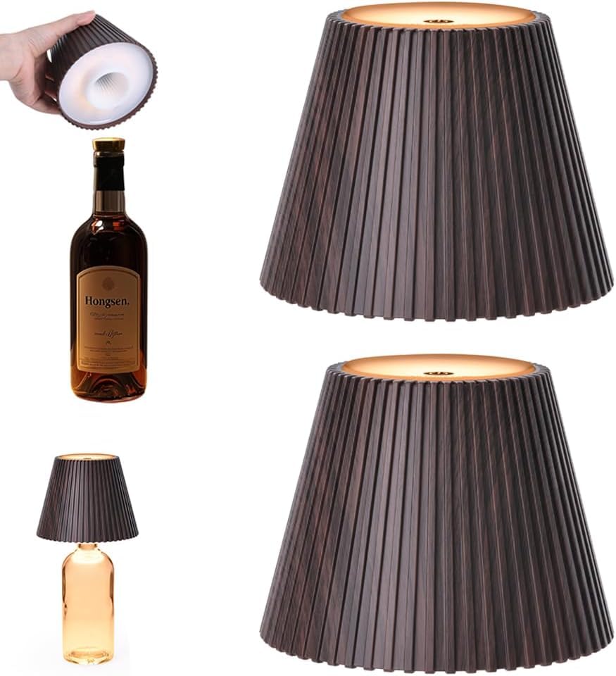 WILIT Wireless Table Lamp, Rechargeable LED, 3-Level Brightness, 2 Pack, Brown