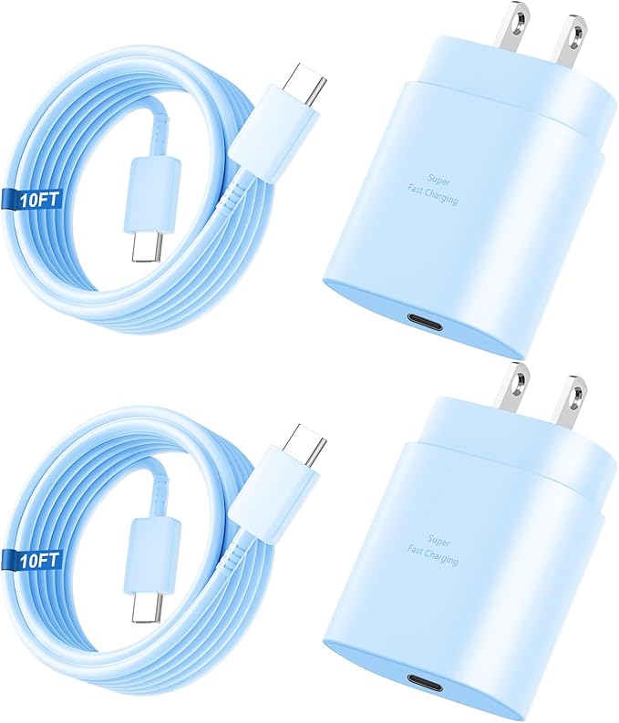 Super Fast Charger Type C, 25W USB C Wall Charger Fast Charging for Samsung Galaxy S25 Ultra/S25/S25+/S24+/S24 Ultra/S24/S24+/S23 Ultra/S22 Ultra/S21 Ultra with 10FT Long Type C Charger Cable 2Pack