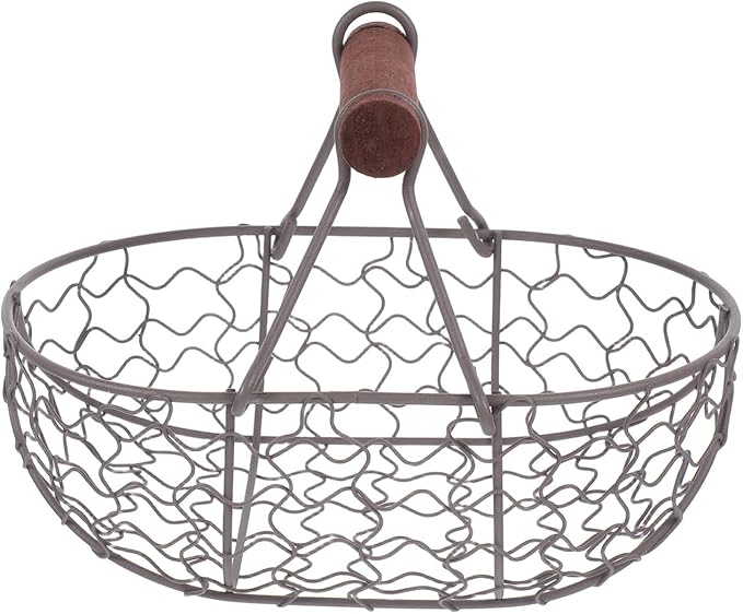 Chicken Wire egg Basket for Gathering: Farmhouse Vintage Style Fresh Eggs Holder With Handle - 7X4.7X4.7in Countertop Storage Container for Collecting Fruit Bread Potato