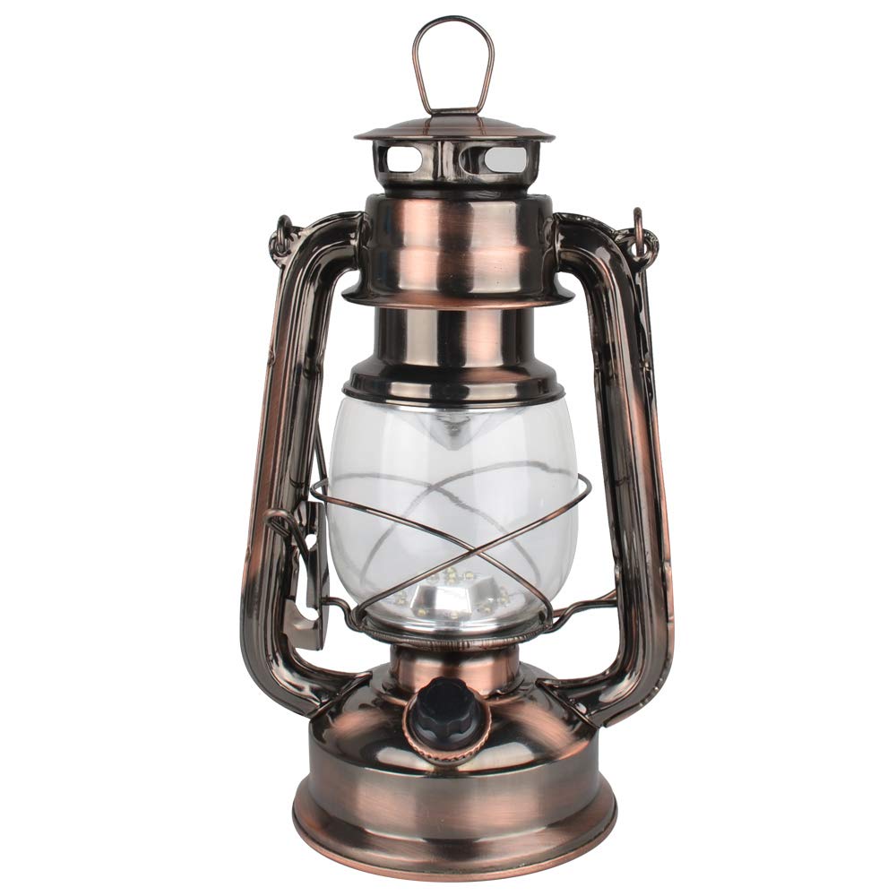 WisHomee Vintage LED Hurricane Lantern, Copper, 15 LEDs, 150 Lumen, Battery Operated, Antique Metal with Dimmer Switch