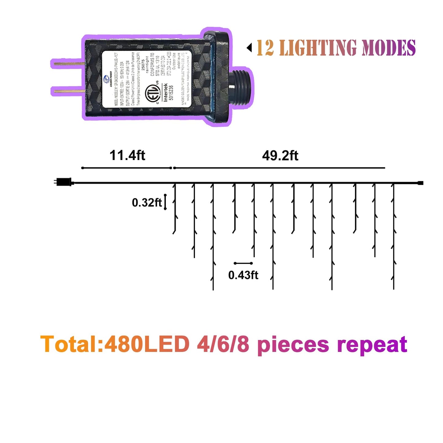 Jeayydsi 52Ft Outdoor Halloween Lights  480Led Purple And Orange Halloween Lights 12 Lighting Modes With Timer Memory Waterproof  String Lights For Outside  Party  Holiday  Garden Decor