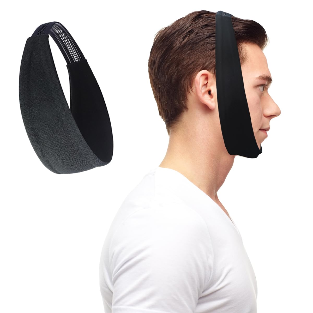 1 Pack Black Comfortable Chin Strap for CPAP Users, Chin Strap for Sleeping,Men and Women to Stop Snoring Universal Size- Keep Mouth Closed and Reduce Air Loss for Better Sleep