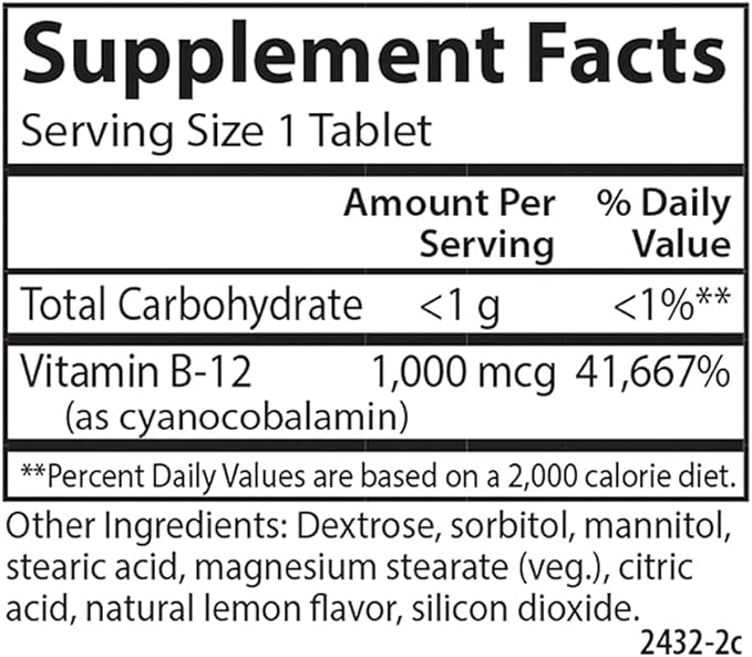 Carlson - Chewable B-12, 1000 mcg, Energy Production, Nerve Function & Optimal Wellness, Lemon, 180 tablets