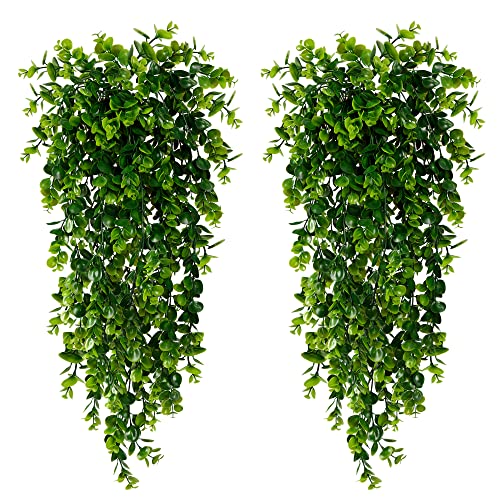Sggvecsy 4 Pack Artificial Hanging Plants Fake Hanging Plant Faux Hanging Eucalyptus Plants UV Resistant Plastic Plants fo...