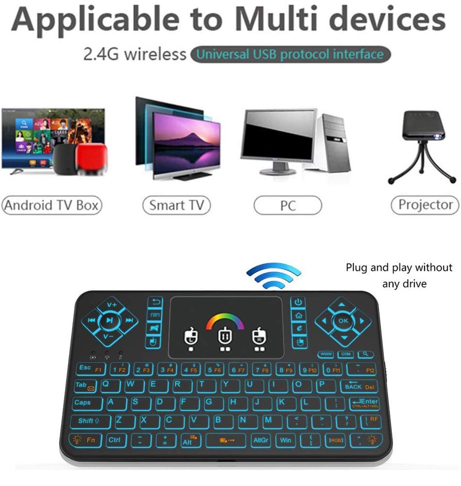 Q9 Mini Wireless Keyboard With Touchpad - Colorful Backlit Small Rechargeable Remote Keyboard For Pc, Raspberry Pi 4, Android Tv