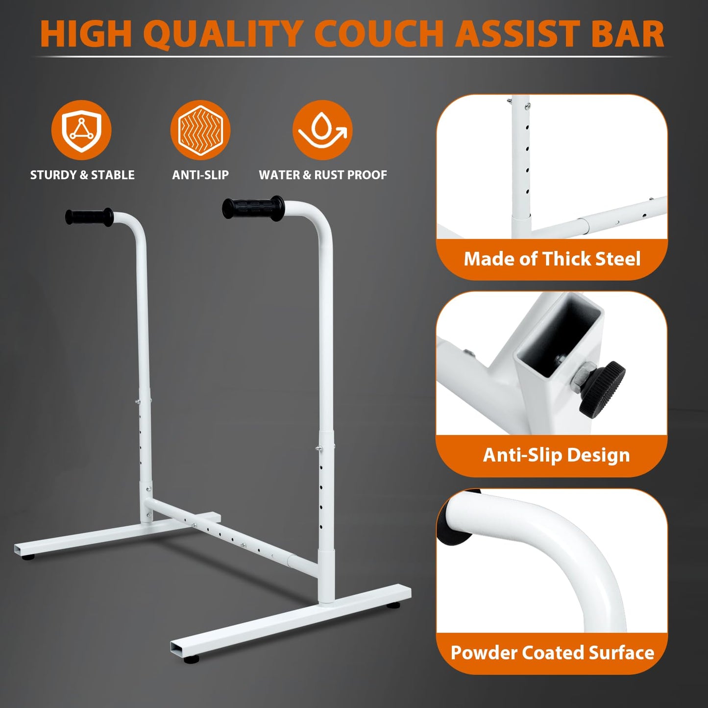 HomiShare Heavy-Duty Adjustable Stand Assist Aid for Elderly - 500 lbs Capacity, Portable Sit-to-Stand Lift Assist for Couch, Chair & Bed - Non-Slip Covers, Easy Assembly, White