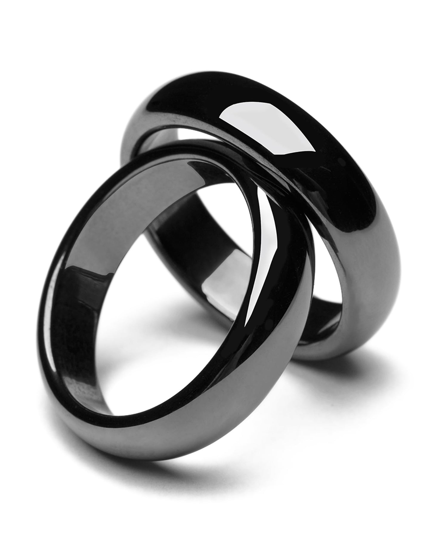 LYTUTUBB Hematite Rings for Women Man Unisex Anxiety Balance Root Chakra, Black Hematite Rings Absorbs Negative Energy 2PCS (12)