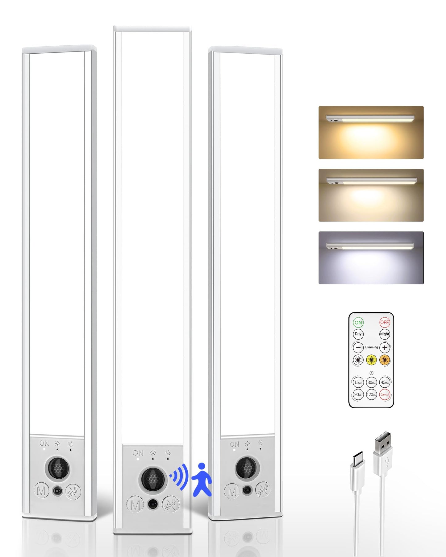 Ezvalo 3 Pack Under Cabinet Lighting  2400Mah Rechargeable Motion Sensor Light  10Inch Magnetic Closet Lights With Dimmable & 3 Color Temps  Wireless Motion Activated Lights With Remote For Kitchen