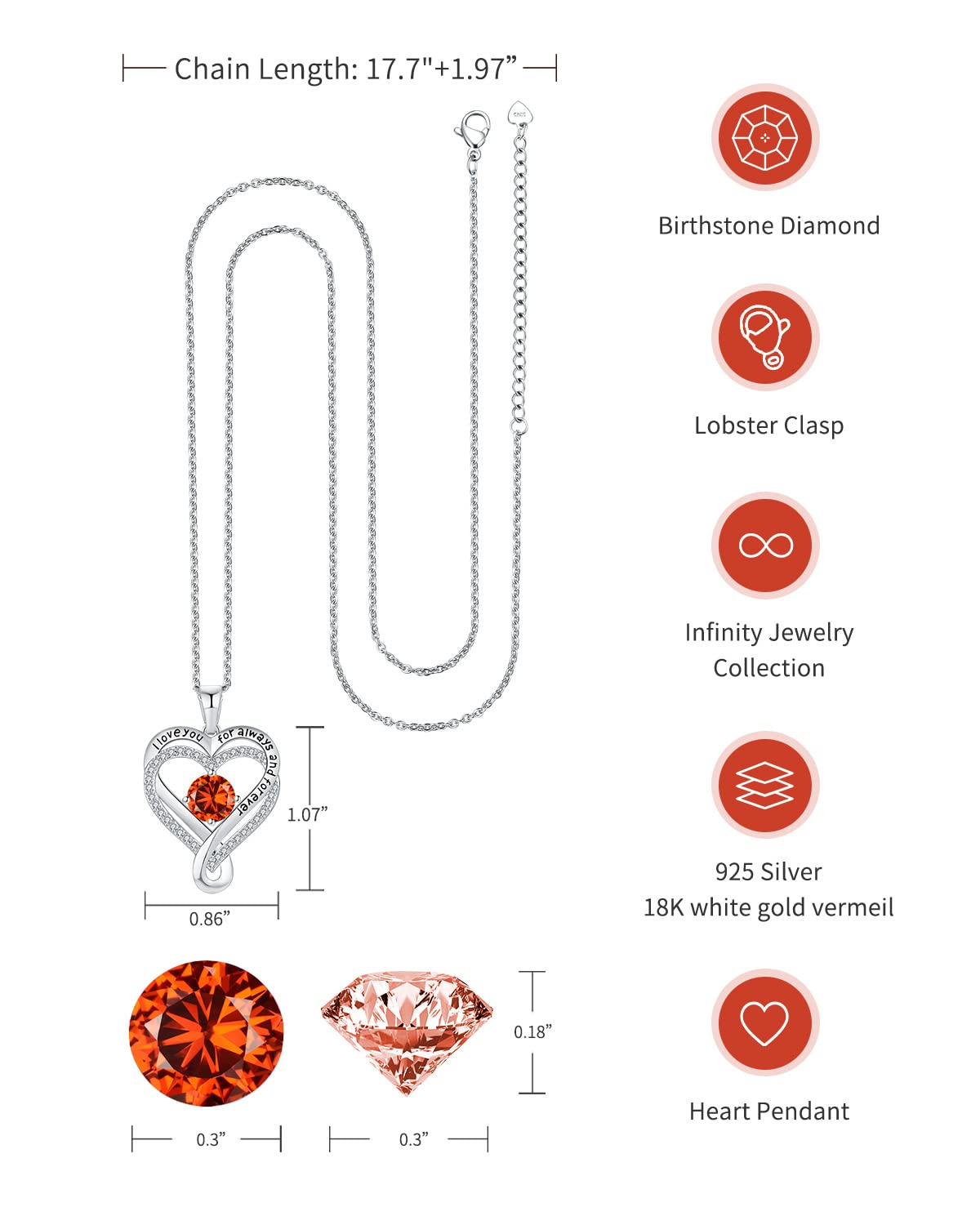Mkhhy Birthday Gifts for Women Jewelry Infinity Love Heart Ruby Birthstone Womens Necklace Gifts for Wife Birthday Girlfriend An