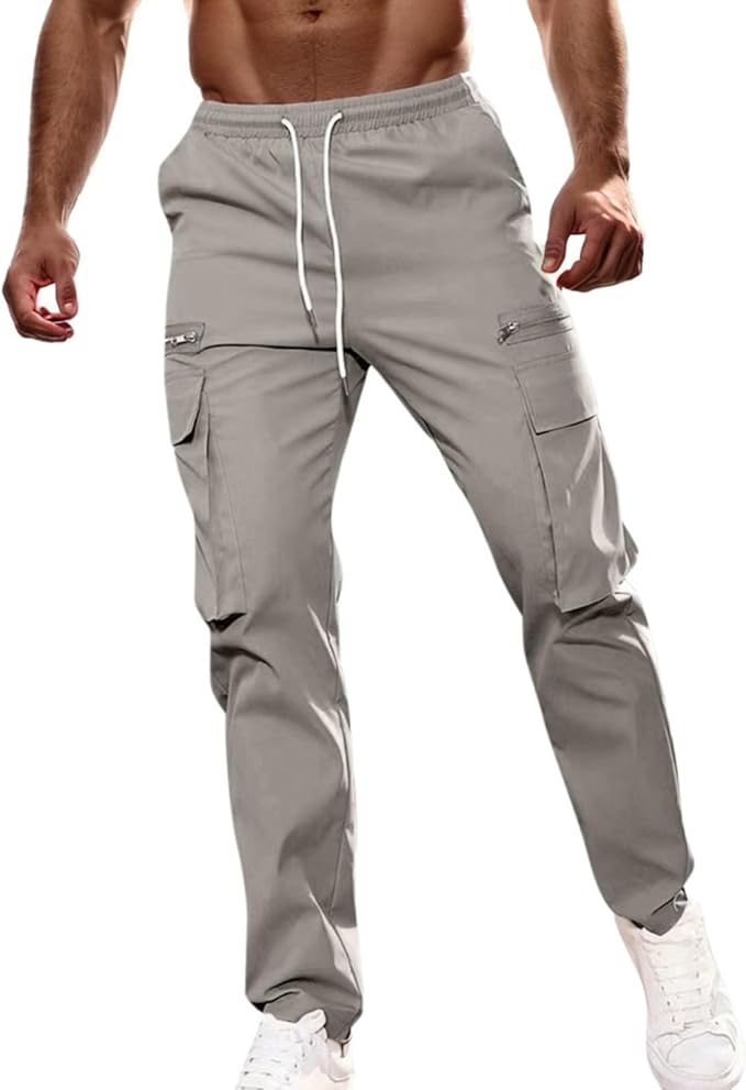 Baggy Pants for Men Drawstring Elastic Waist Fashion Parachute Cargo Pants Straight Leg Athletic Lightweight Joggers Trousers