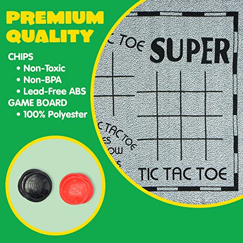 3-in-1 Vintage Giant Checkers, Tic, Tac, Toe, with Reversible Mat, 24 Chips, Family Board Game, Lawn Game, BBQ Party Favo...