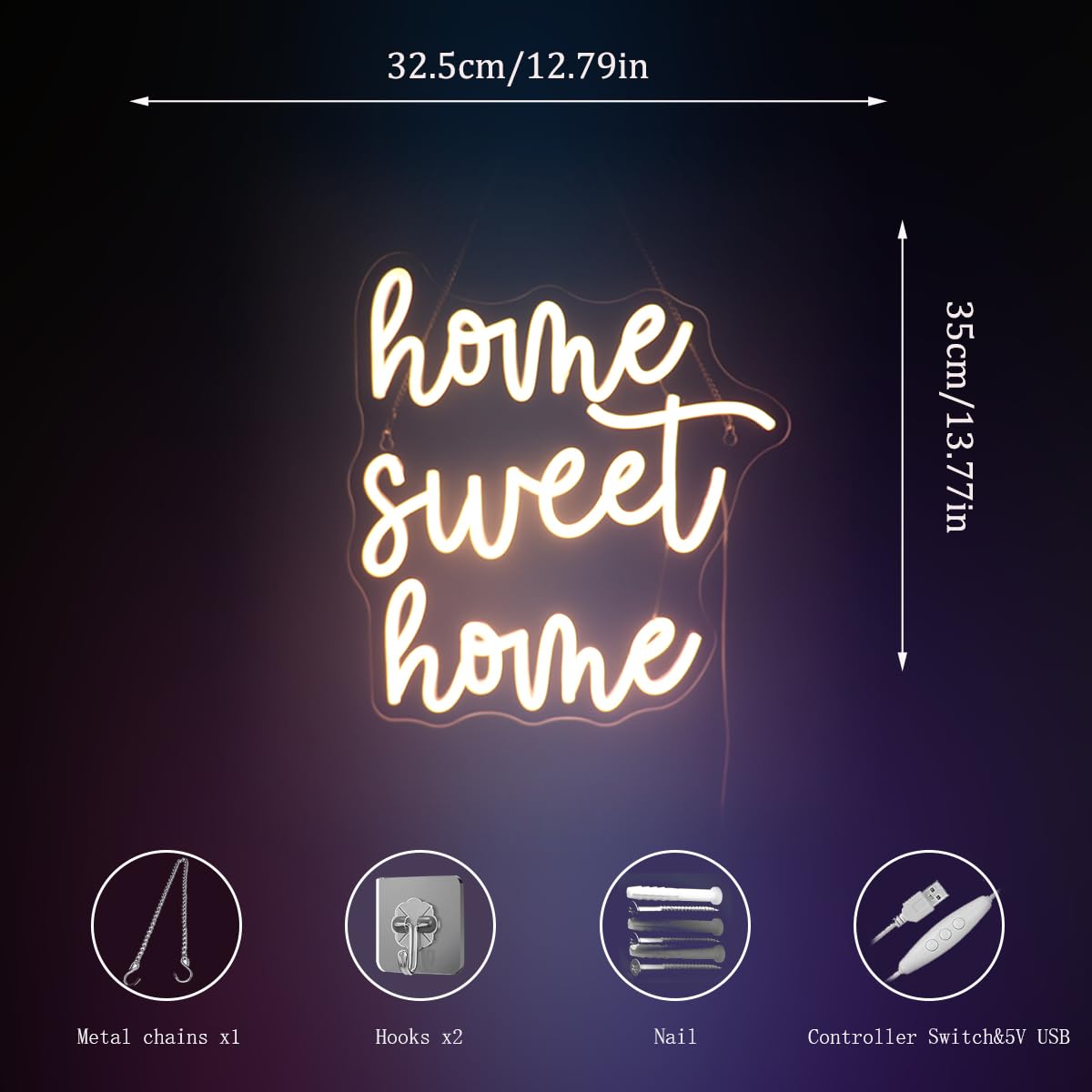 Home Sweet Home Neon Sign  Positive Quotes Decorative Neon Lights For Home Room Wall Decor Neon Light Sign  Christmas Birthday Gift Thanksgiving Gift(Warm White)