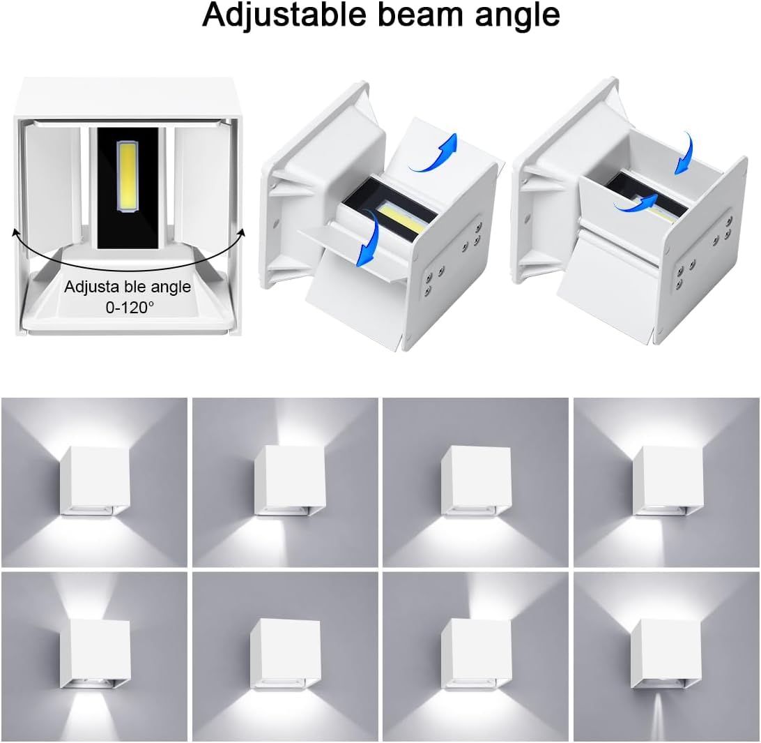 ledmo LED Outdoor Wall Lights, 20W, Aluminum, IP65, Cold White, 4 Pack, Square Mirage Design