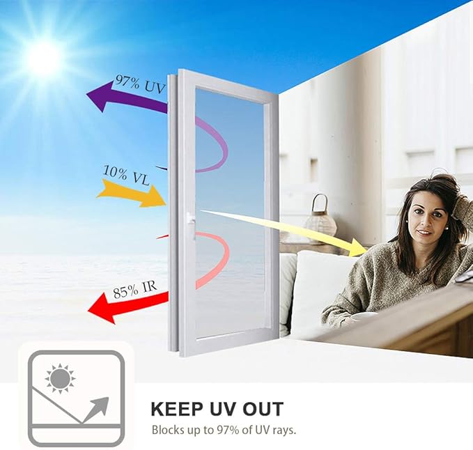 Window Privacy Film One Way Daytime Mirror Tint Treatments UV Heat Control Vinyl Stickers Sun Block Glass Paper Door Covering Reflective (Black Silver, 41.3 Inch x 7.8 Feet)