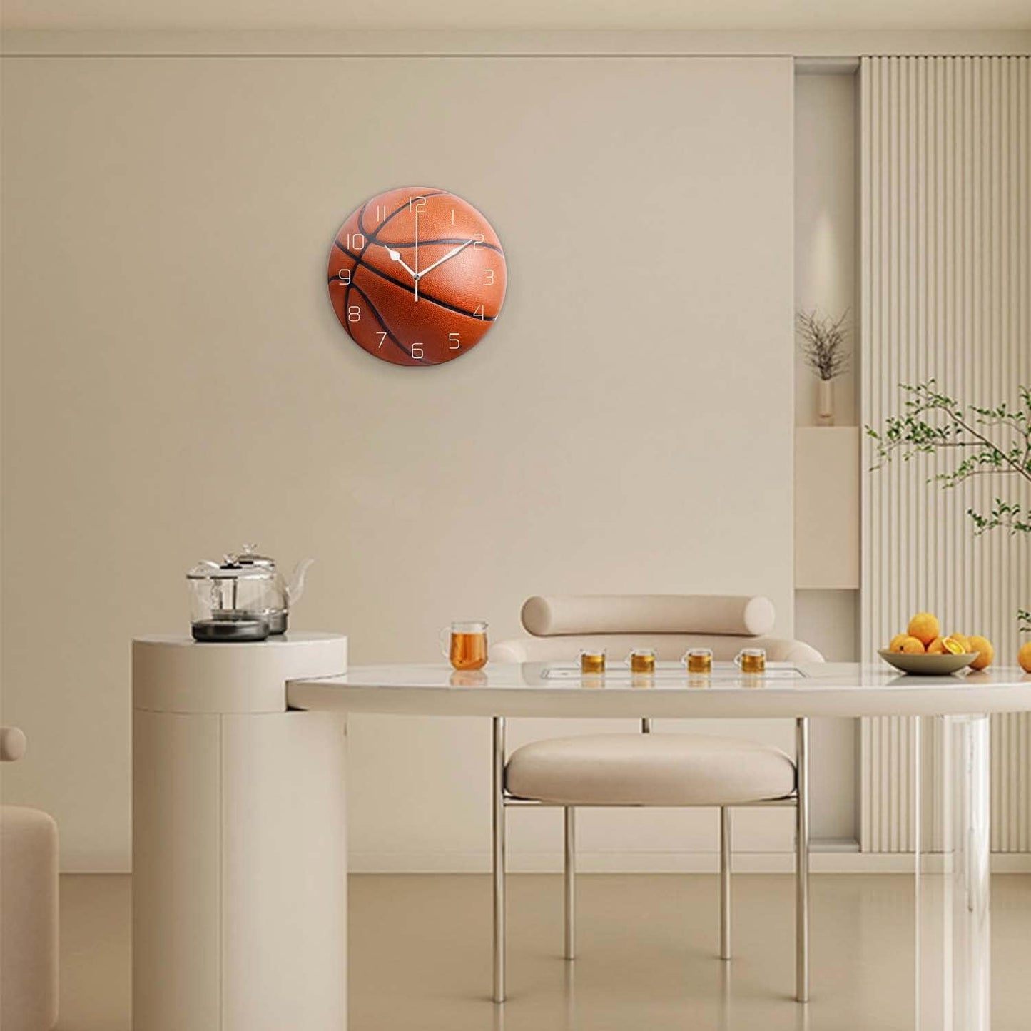 Silent Non-Ticking Sport Theme Wall Clocks, Basketball Pattern Wall Clock, Battery Operated 9.8"x9.8" Round Wall Clock for Home Decor Boy Room Living Room School Birthday Gift