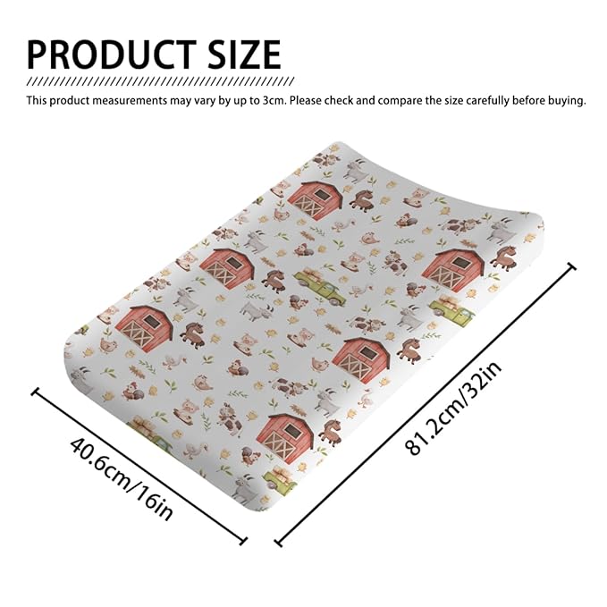 Baby Farm Life Changing Pad Covers for Boy Girl 32''x16'' Farm Animals Pig Goat Horse Cow Chick Rooster Duck Leaves Barn Truck Unisex Fitted Diaper Changing Pad Mats Soft Cradle & Bassinet Sheets