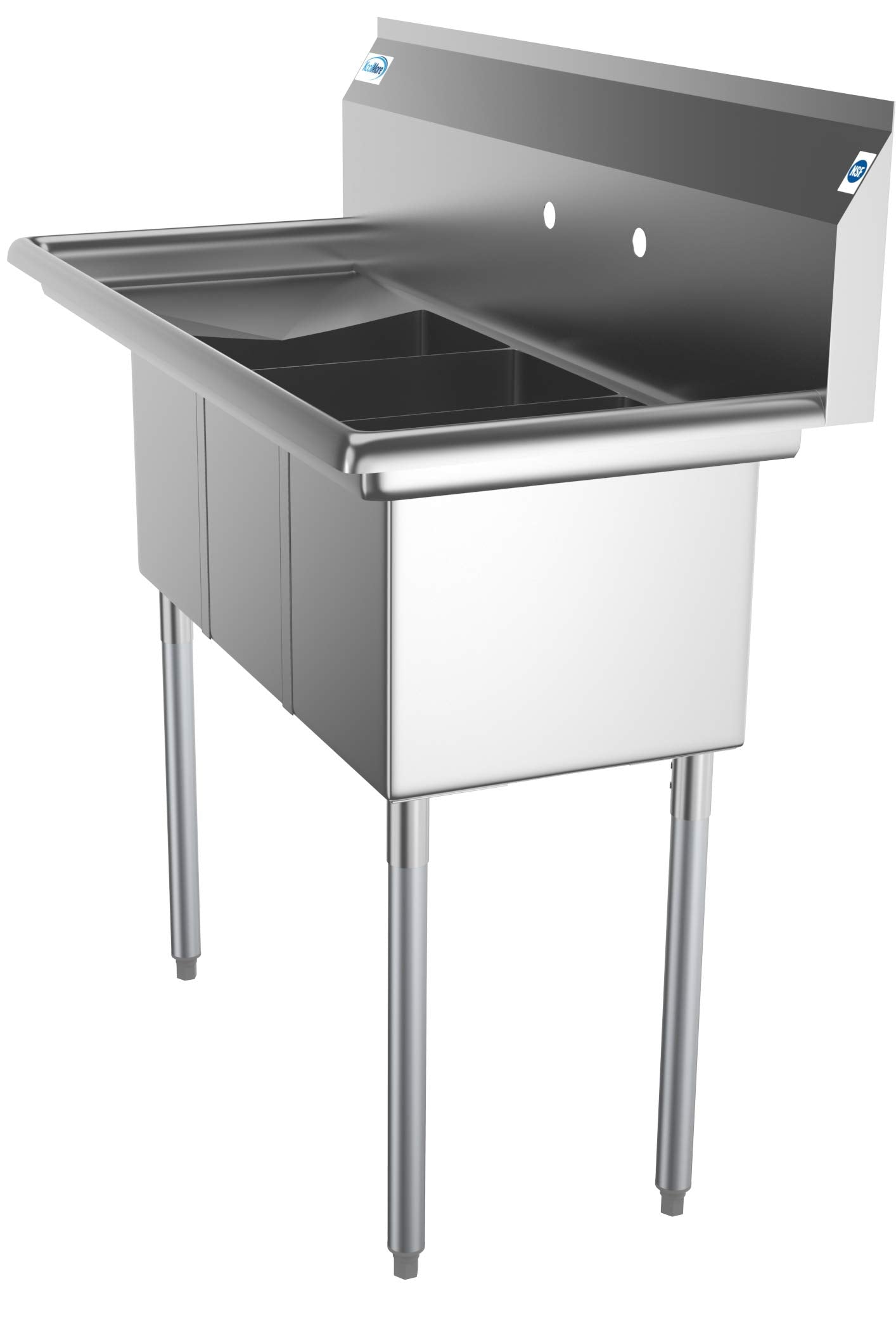 KoolMore - SC101410-12L3 3 Compartment Stainless Steel NSF Commercial Kitchen Sink with 1 Drainboard - Bowl Size 10" x 14" x 10", Silver