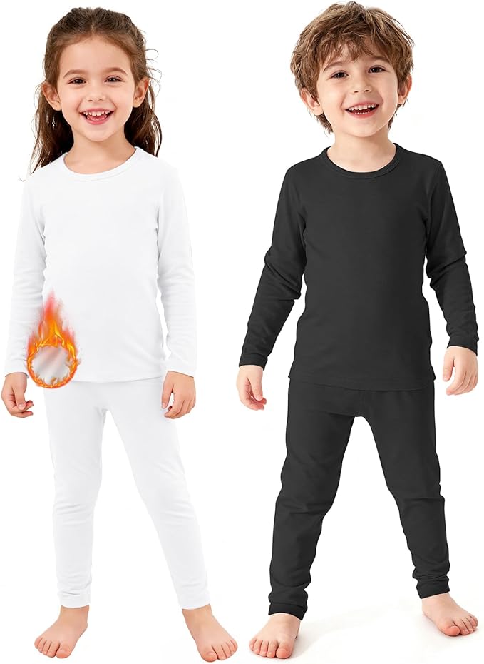 Zando 2 Set Kids Thermal Underwear Set - Kids Thermal Top and Bottom Winter Long Johns Fleece Lined Base Layer for Boys Girls