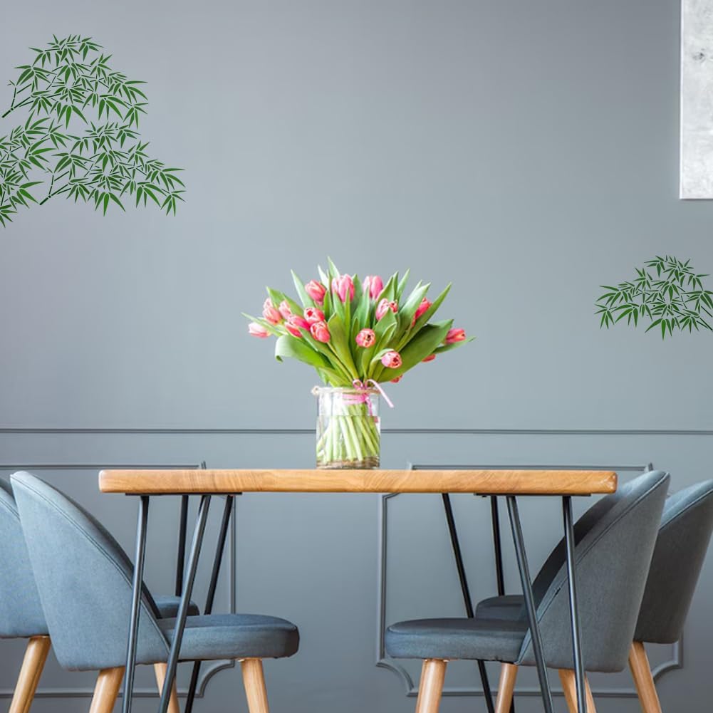 FINGERINSPIRE Bamboo Leaf Painting Stencil with Brush 8.3x11.7inch Bamboo Branch Drawing Template China Styles Pattern DIY Art Home Decoration Stencil for Painting on Wood Wall Fabric Furniture