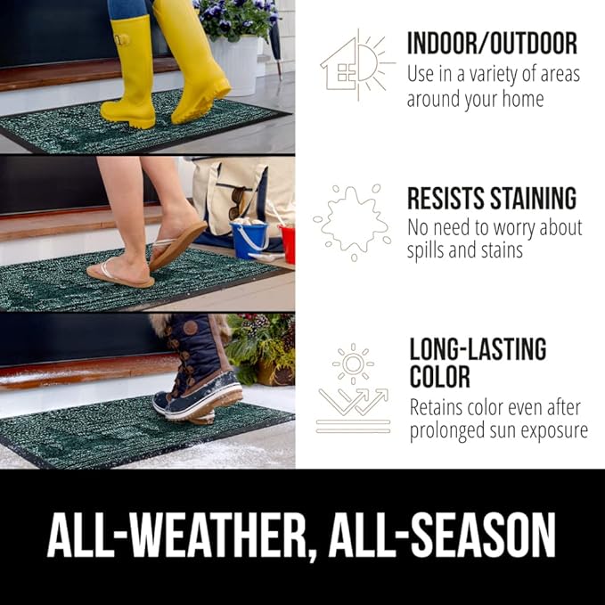 GORILLA GRIP 100% Waterproof All-Season WeatherMax Doormat, Durable Natural Rubber, Stain and Fade Resistant, Low Profile Winter Indoor Outdoor Door Mats, Holiday Entrance Mat, 47x35, Green Snowscape