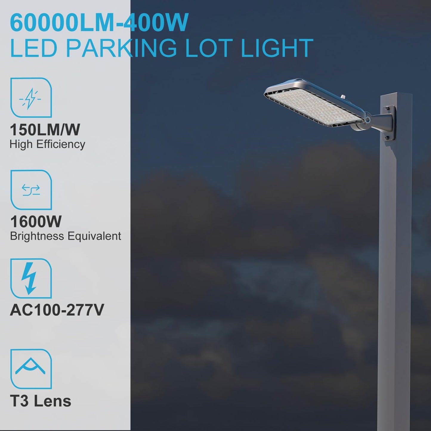 Lightdot 400W(486X1W) Led Parking Lot Light Adjustable Arm Mount Parking Lot Lighting (60000Lm Eqv 1600W Hps) Led Pole Lights Outdoor With Photocel(Height:30~50Ft)-3Pack