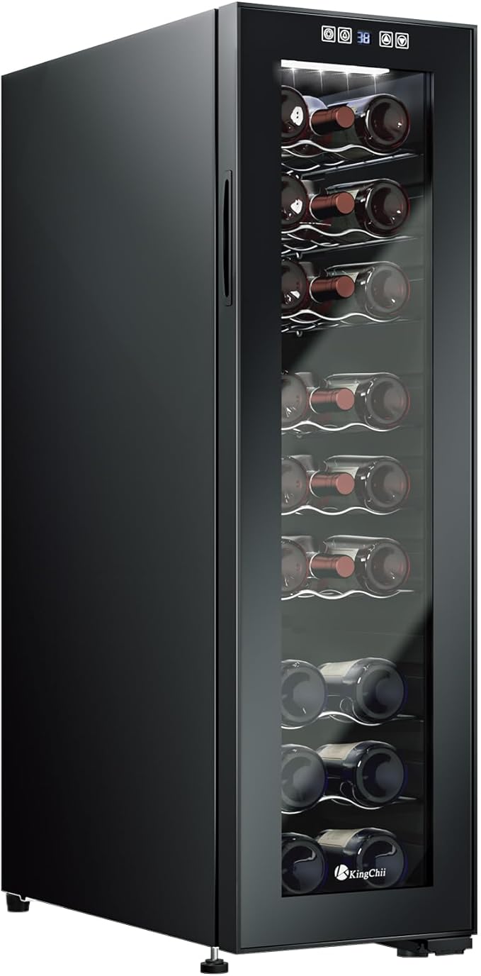 KingChii 24 Bottle Wine Cooler Refrigerator Freestanding Wine Fridge - Intelligent Digital Control, Low Noise Professional Compressor, Stainless Steel & Tempered Glass for Home, Office, or Kitchen