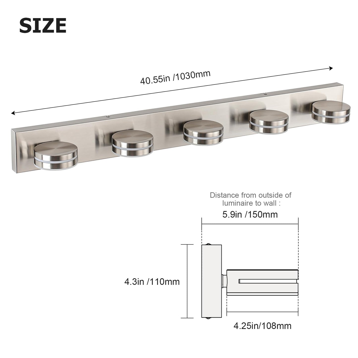 Bicrink Brushed Nickel Bathroom Light Fixtures Over Mirror  5-Light Bathroom Vanity Light  Led Dimmable Bath Lights  Modern Wall Mounted Lighting Fixture With Rotating Lamp Head